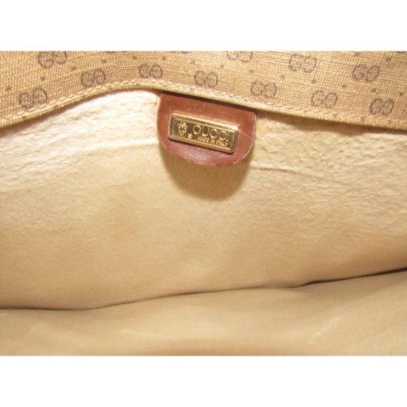 Gucci Vintage Brown Leather Envelope Clutch Small G Logo Print Coated Canvas - Picture 3 of 12